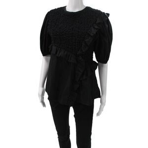 Cecilie Bahnsen Women Black Crew Neck 3/4 Sleeve Viscose Blouse Size S